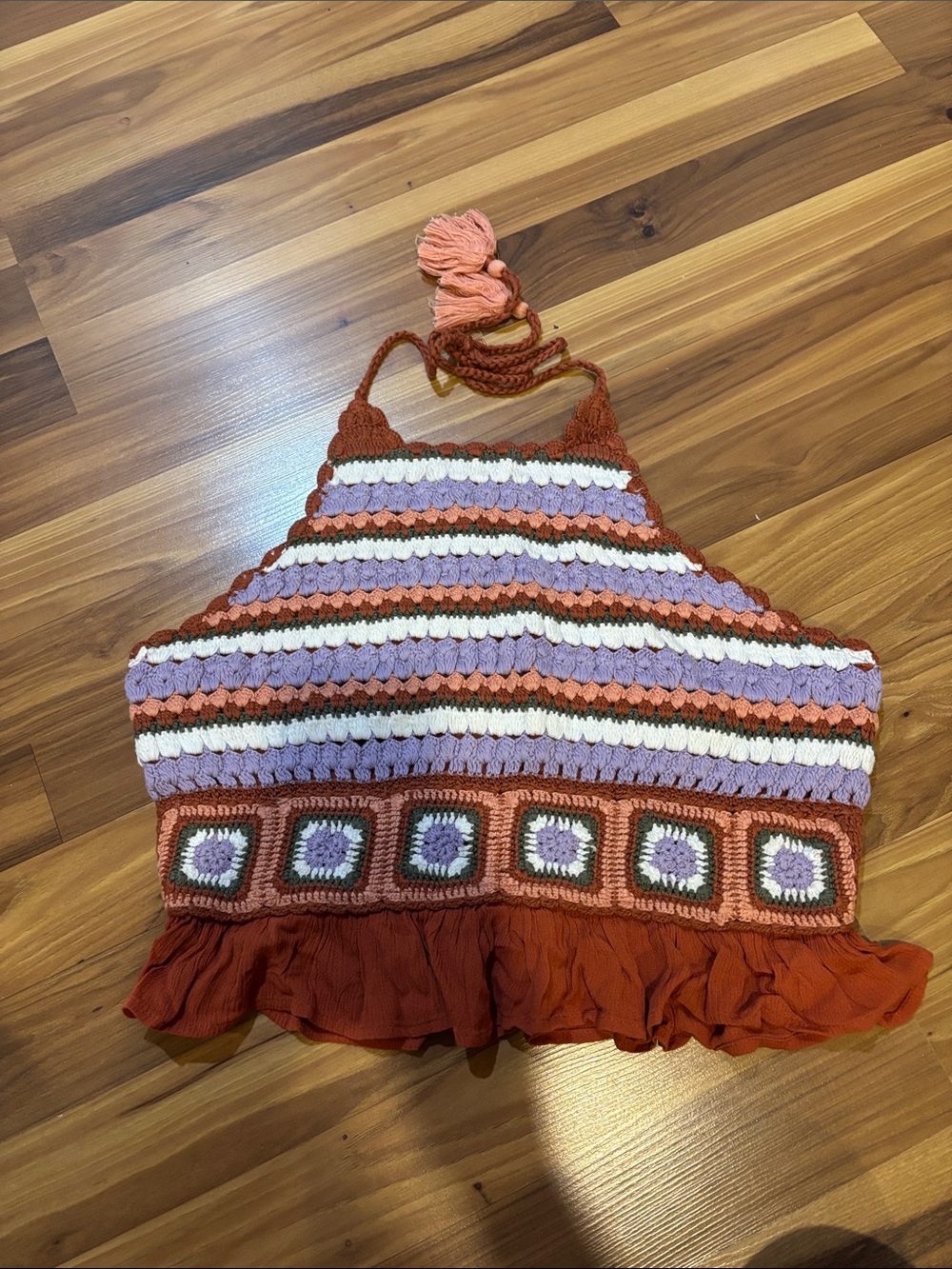 Lucky Brand Crochet Halter Crop Top in Rust, Lavender & Cream